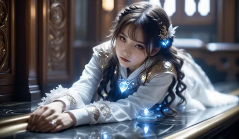 a close up of a young girl laying on a counter