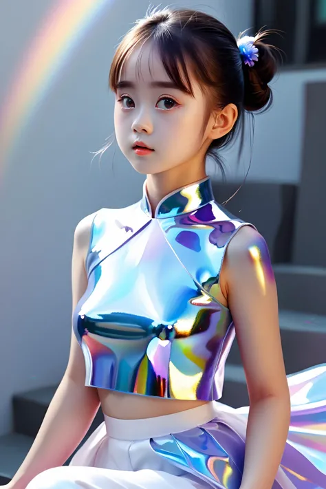 a close up of a young girl sitting on a bench