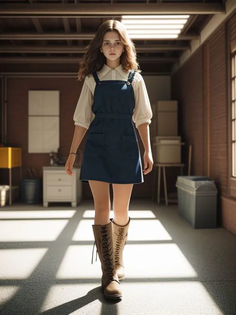 <lora:LCM_LoRA_Weights_SD15:0.8> 
Gabby_Stallone wearing
pinafore dress, blouse, and ankle boots, 
garage,
dramatic ambiance and interesting perspective illuminated by exquisite volumetric lighting using (scattered shadows) for depth, best quality masterpiece composition, rich color and sharp focus, depth of field, detailed and cinematic scene