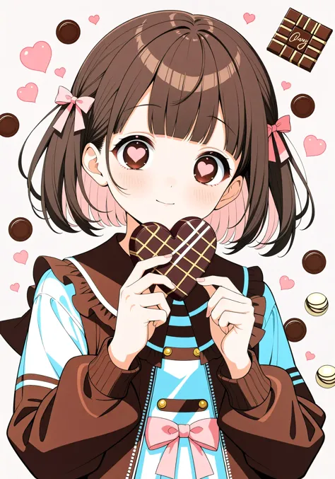 (chocolates:2.0), 1girl, solo, valentine, ribbons, (chocolates heart-shaped pupils:1.5), heart-shaped cutoff, chocolates on body...