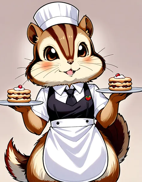 cartoon chippy chippy holding a plate with a cake on it