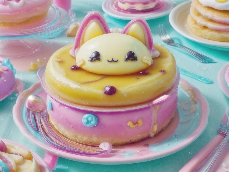 food photography of a delicious brunch kawaiitech,  kawaii, cute colors, scifi,