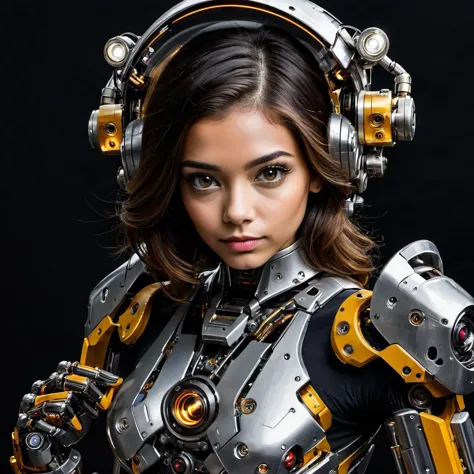 a close up of a woman in a futuristic suit with headphones