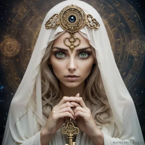 Goddess of Secrets, she shrouds herself in mystery, skin veiled in enigmatic allure. Eyes, deep and inscrutable, hold the keys t...