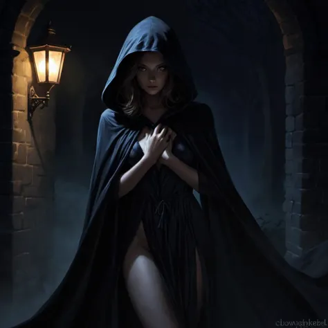 Mulher sexy em Shadowed Nightguard: envolto em escuridão, misturando-se perfeitamente com a noite.