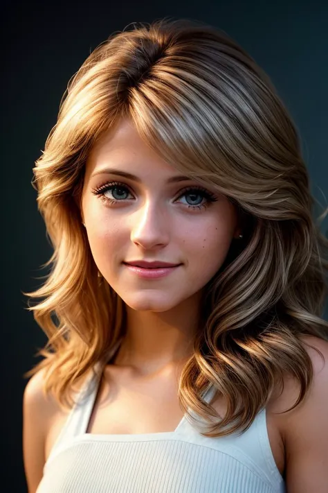 a close up of a woman with long hair and a tank top