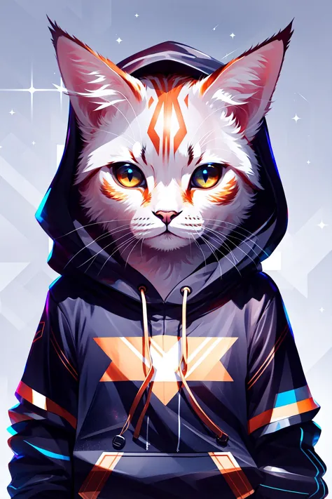 a close up of a cat wearing a hoodie with a star on it