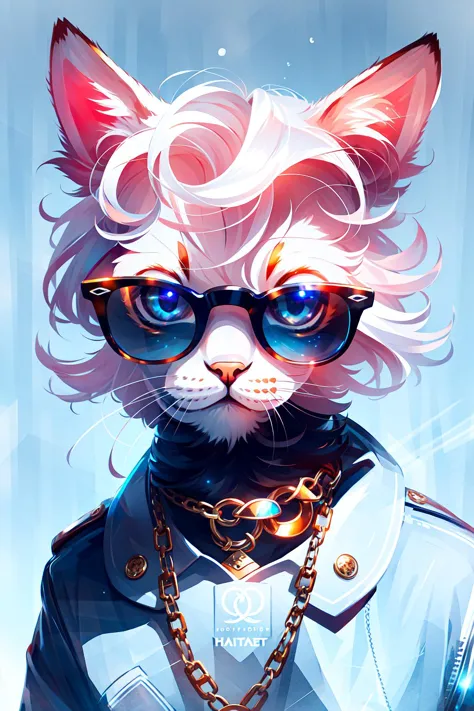 a close up of a cat wearing sunglasses and a jacket