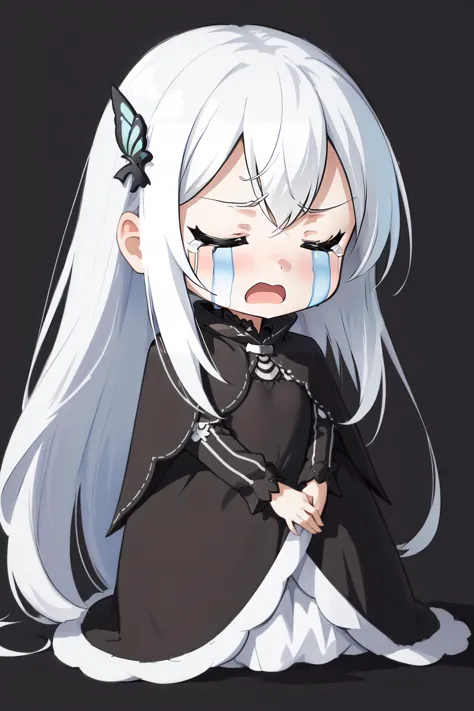 a cartoon image of a girl with white hair and a black dress