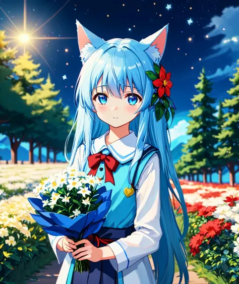 cinematic film still nebulaewisdomanimestyle,
1girl,portrait,looking at viewer,cat ears,very  long hair, school uniform, outdoor...