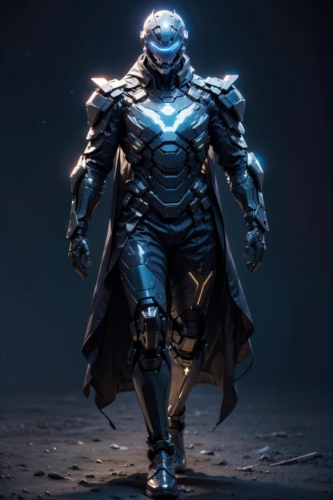 1 homme,armure,blue glowing armure,Tout le corps,Cape lumineuse,