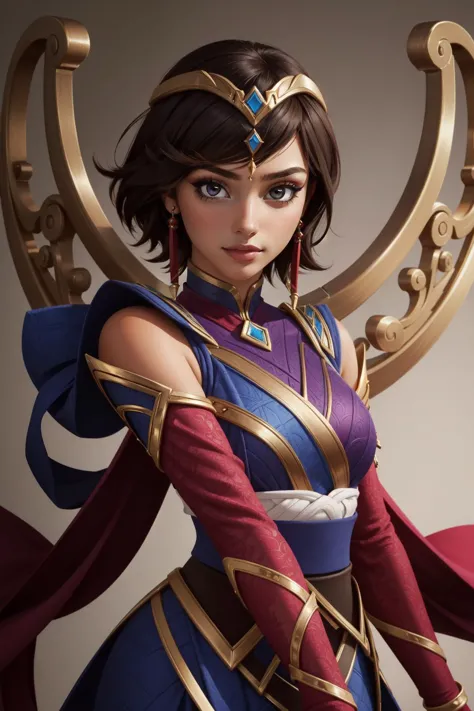 (masterpiece, best quality),  intricate details,
1girl,    <lora:lol_karma-000012:0.8> karma \(league of legends\), 1girl, dress, jewelry, dark-skinned female, makeup, short hair, detached sleeves, tiara,