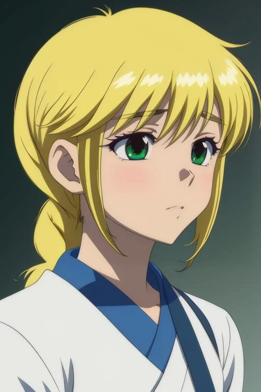 Mizuno Tamaki, blondes Haar, grüne Augen, einzelner Zopf, Oberkörper, Zentriert, 8k, Meisterwerk, absurdesten, Anime-Serie,