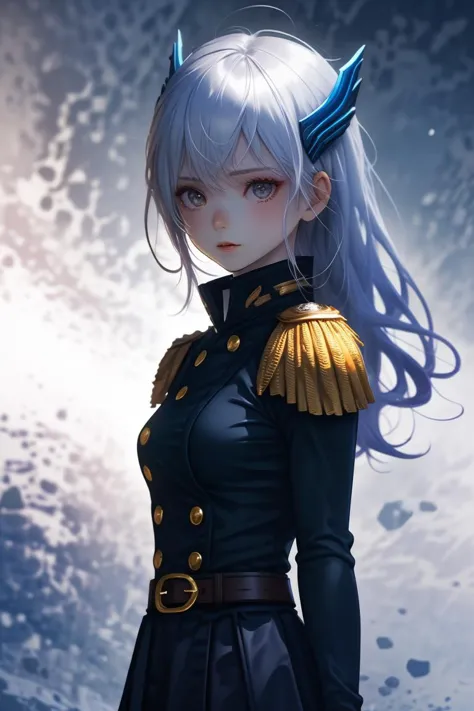 (Preview Professional 3D rendering:1.3) of (Ultra detailed:1.3) a photo of a woman, <lora:CHAR-KyoukaUzenV2:0.8> KyoukaUzen, hair ornament, military uniform, white gloves, epaulettes, belt, pleated skirt, black skirt, thigh boots,CGSociety,ArtStation,(Pastel Colors:1.3),(close portrait:1.3),(Feminine:1.4),(beautiful:1.4),(attractive:1.3),handsome,calendar pose,perfectly detailed eyes,studio lighting,thematic background, <lora:LCM_LoRA_Weights_SD15:1>