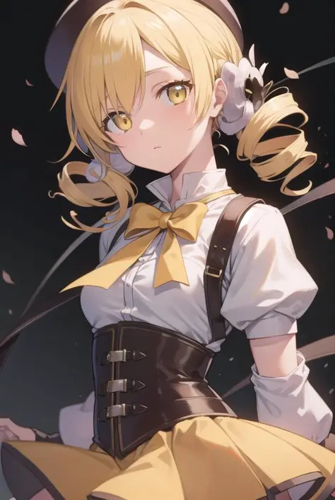 mamitomoe, <lora:mamitest:1>, mami tomoe, blonde hair, drill hair, twin drills, (yellow eyes:1.3),
BREAK boots, brown footwear, ...