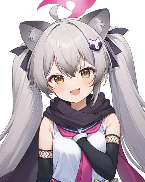 anime girl with long hair and a cat ears and a scarf