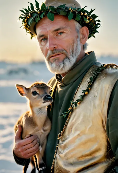 arafed man holding a deer in his arms on a beach