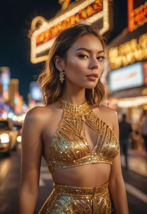 RAW Photograph, a portrait of nightlife in Las Vegas, intricate details, gldnglry, raytracing, sharp focus, 8k, bokeh, hdr, mast...