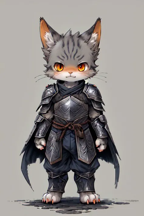 a cat dressed in armor with a sword and a cape