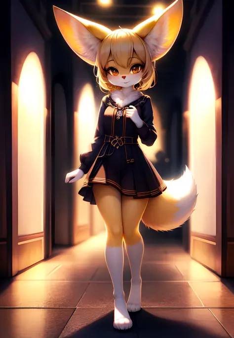 furry fennec, focus on face, standing, beautiful lights and shadows