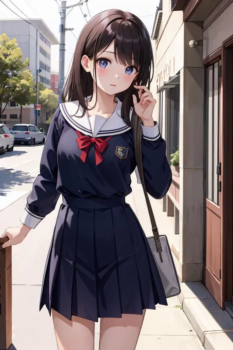 masterpiece, best quality, high resolution, extremely detailed, detailed background, cinematic lighting, 1girl, school uniform, outdoor