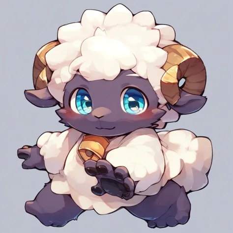 anime - style illustration of a ram with blue eyes and a white coat