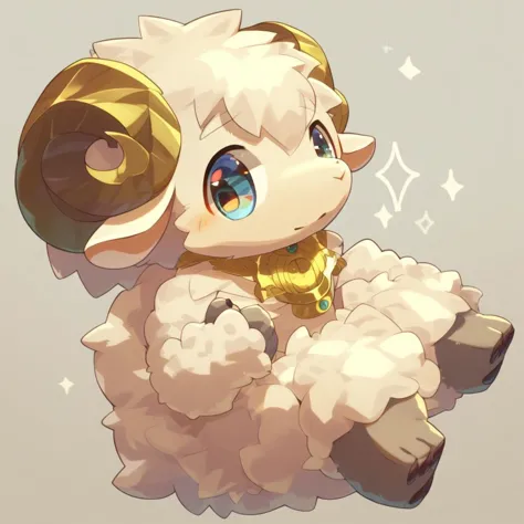 anime - style illustration of a sheep with a golden horn