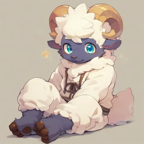 furry, anthro, cute, kemono, male focus, solo, sheep, score_9, score_8_up, male, full body, digital art, highly detailed,