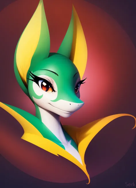 serperior, furry female, anthro, reptile girl, pokemon,  portrait, solo, (best quality), tail, (abstract background:1.2), (detai...