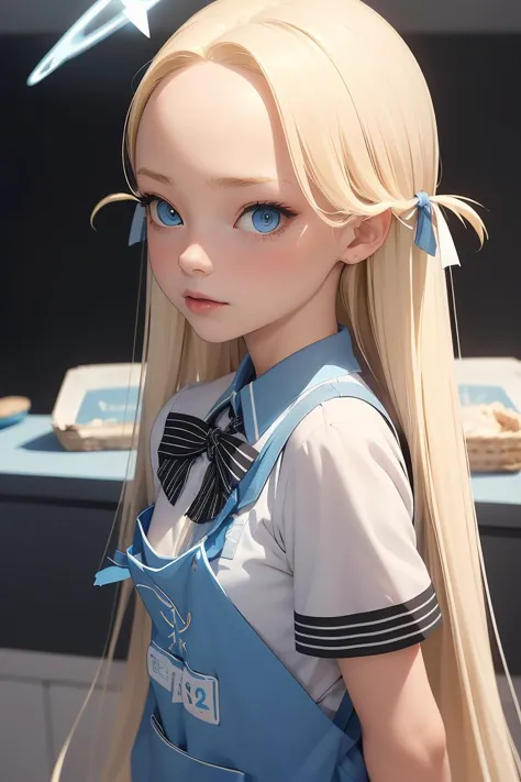 a close up of a doll with long blonde hair and blue eyes