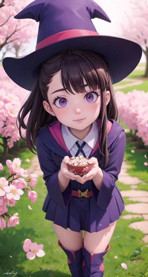 a woman in a witch hat holding a donut in her hands