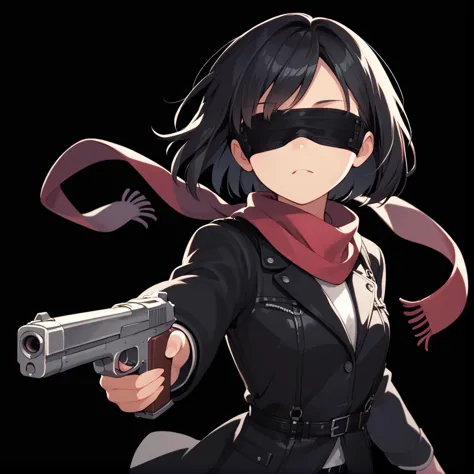 anime girl with gun and blindfold holding a gun