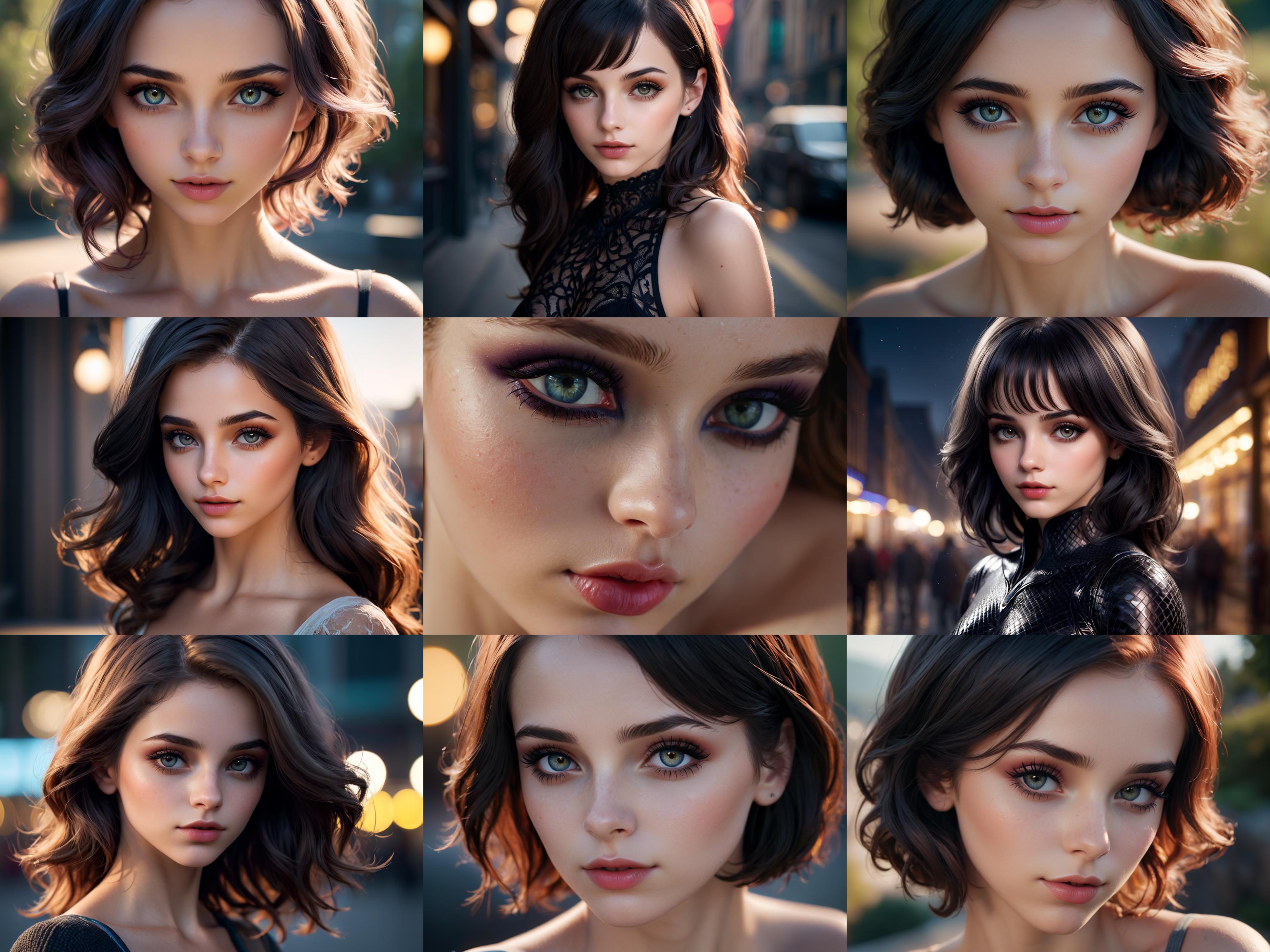 A close up of a woman with different makeup looks at the camera - SeaArt AI