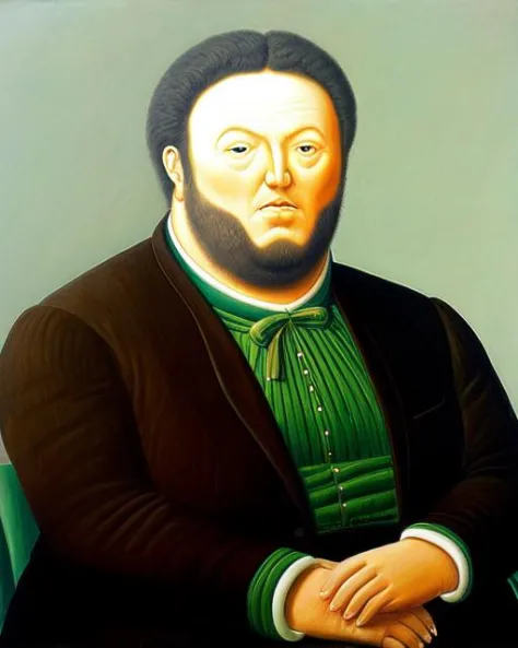 Botero, fat, beard, man, chubby, suits <lora:Botero_v1:0.7>, brown eyes