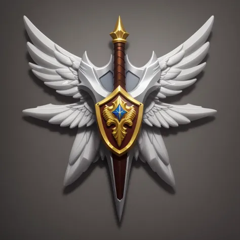 3d render, badge, wing, sword, <lora:Badge_M:0.4>, (masterpiece, best quality:1.3), ultra realistic, two tone lighting, octane, unreal , high resolution, solid background