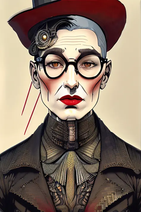 (man:1.1) in a top-hat and wearing glasses, wearing a smoking, steampunk, horror, (jubbslineart_v2:1.1)