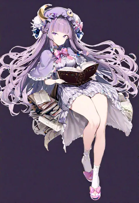 anime girl with long hair and a basket of books