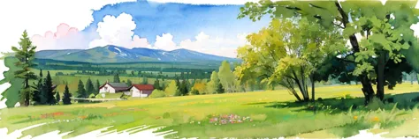 ((masterpiece, official art, watercolor sketch)), Ural taiga landscape