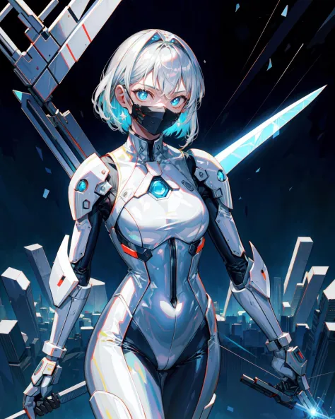 (hires,masterpiece,best quality),(slit pupils:1.2),(ultra-detailed),(illustration),(an extremely delicate and beautiful),(dynamic angle), 

mature female,(iron mask),[(cystal blade), (holding polearm)],bodysuit,(delicate and beautiful body),silver hair, 

...