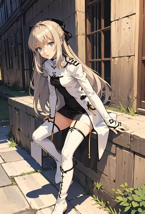 (masterpiece, best quality), 1girl,   <lora:cyrille-nvwls-v1:0.8> cyrille, long hair, hair ribbon, white coat, long sleeves, bla...