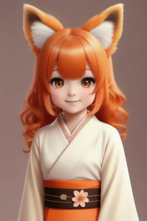 masterpiece, best quality, highly detailed, 1girl, solo, (:3:0.9), animal ear fluff, animal ears, orange hair, fluffy hair, blush, brown eyes, flower, fox ears, fox girl, gradient, gradient background, hair flower, hair ornament, japanese clothes, kimono, looking at viewer, miko, smile, solo, white kimono, beautiful lighting