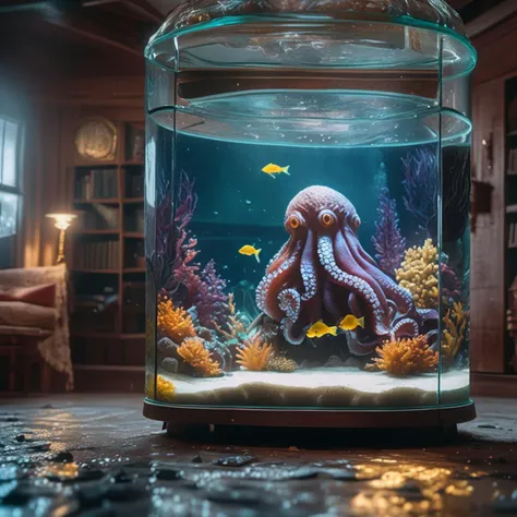 there is a fish tank with an octopus inside of it