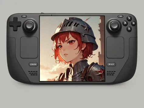 a close up of a nintendo wii game controller with a picture of a woman in a helmet