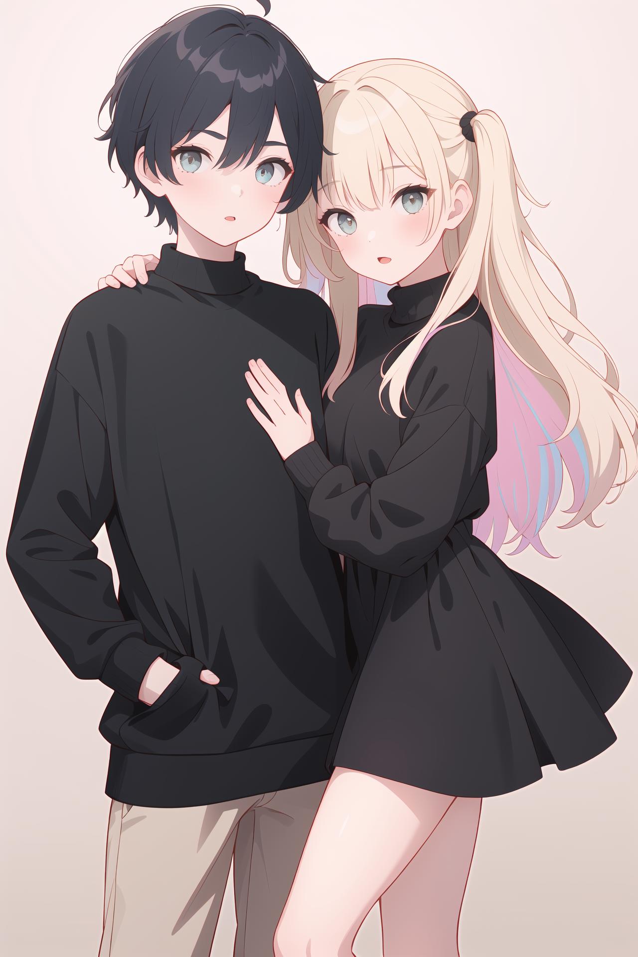 A couple of anime characters standing next to each other - SeaArt AI