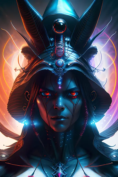 a striking portrait of a pitch black eldritch shaman with sinister red eyes by moebius and ross tran and artgerm, trending on ar...