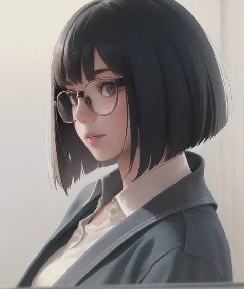 a young girl,bob cut,front pose,
glasses,
realistic