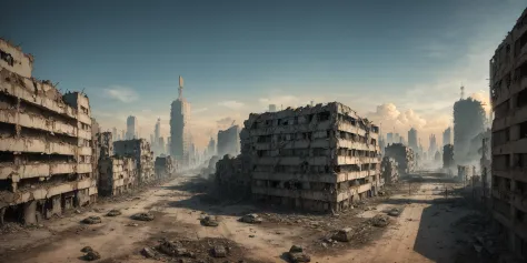 City after nuclear attack, doomsday, ruined buildings, night,solo, Masterpiece, best quality,super detailed,