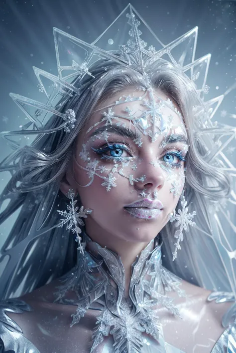 a woman with snowflakes on her face and a veil