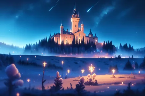 a close up of a castle with a lot of lights on it