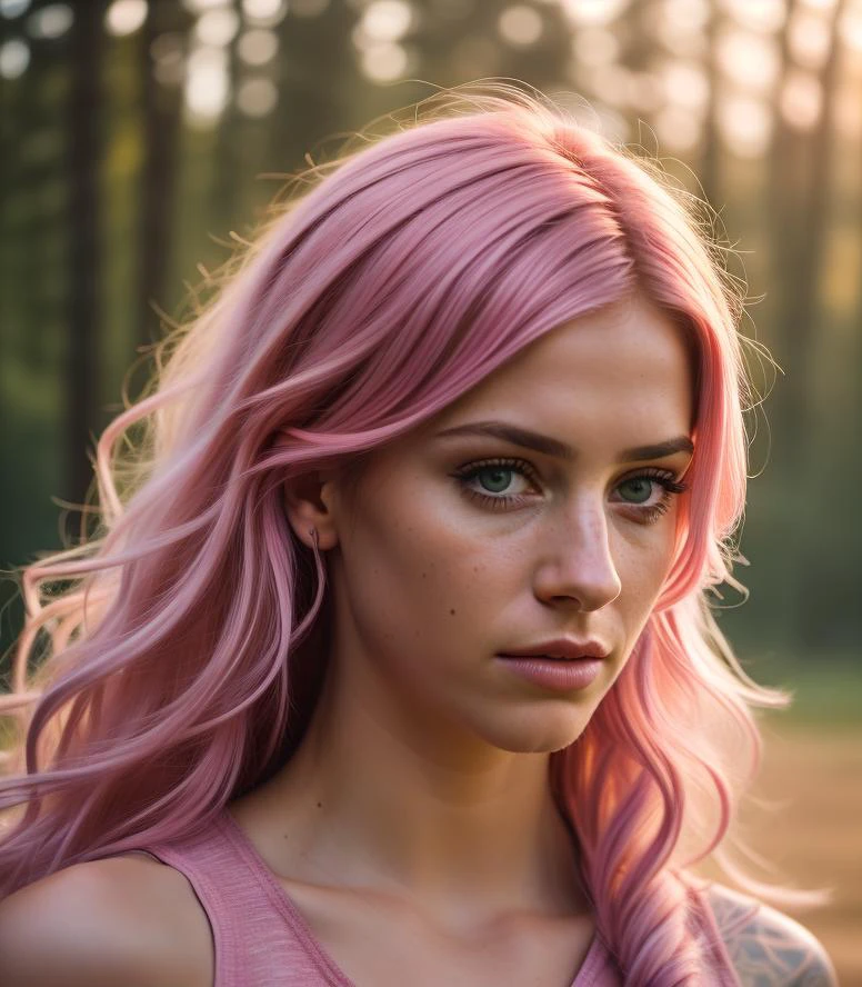 warrior, hair pink, ((realism)), extremely high quality RAW photograph, ultra detailed photograph, sharp focus, high resolution, high quality, film grain, Fujifilm XT3,Highly Detailed, movie, (Cinematic Photo:1.3) of (Realistic:1.3),Photorealism, (Magical Photo:1.3)